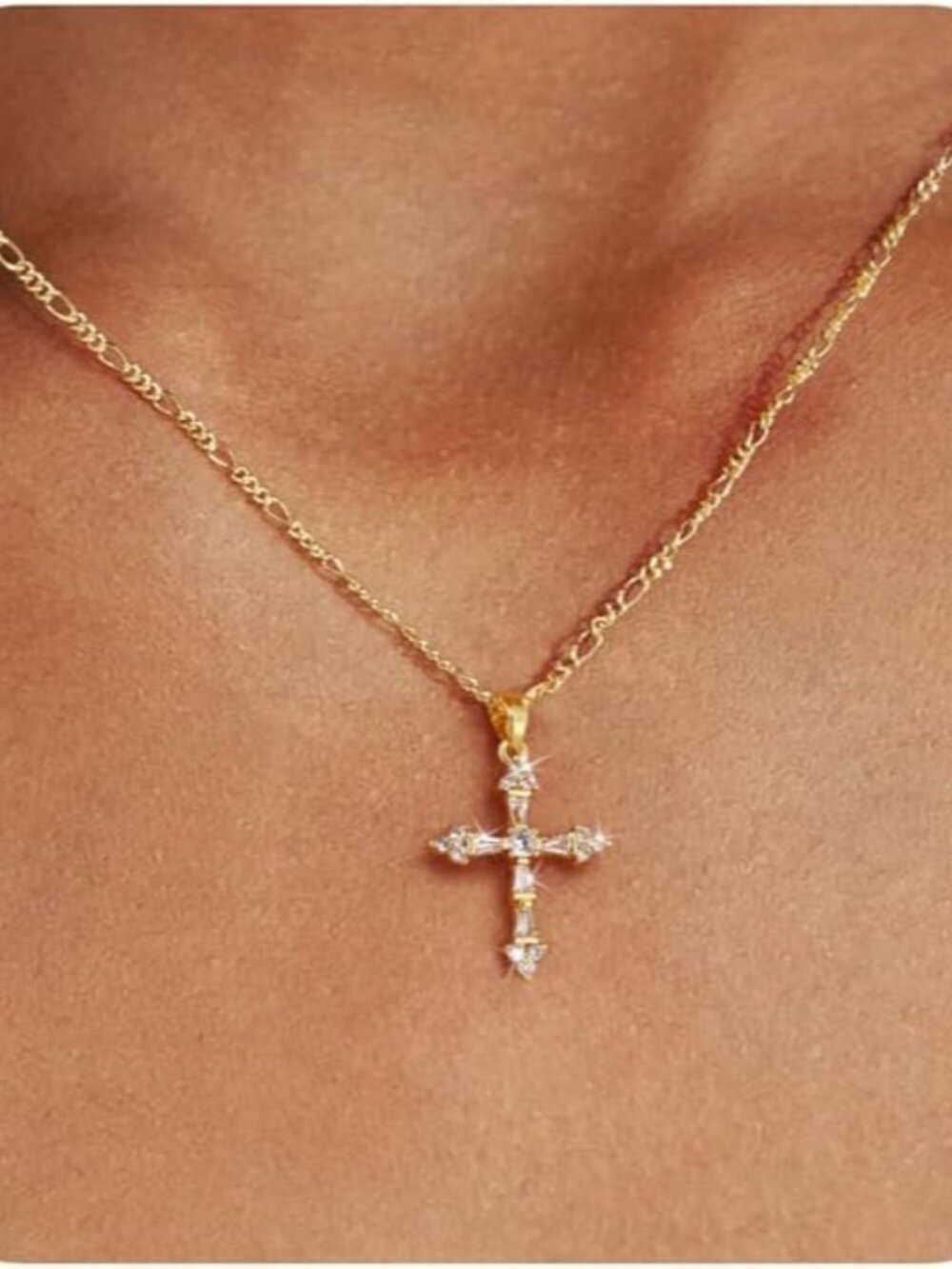 Cross Necklace for Women,Double Cross Necklace 14K Gold Plated Cross Pendant Nec